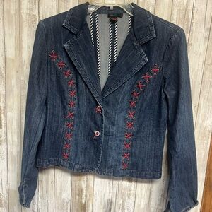 D studio jackets vintage. Baseball style stitching,‎ cropped Y2K jacket.